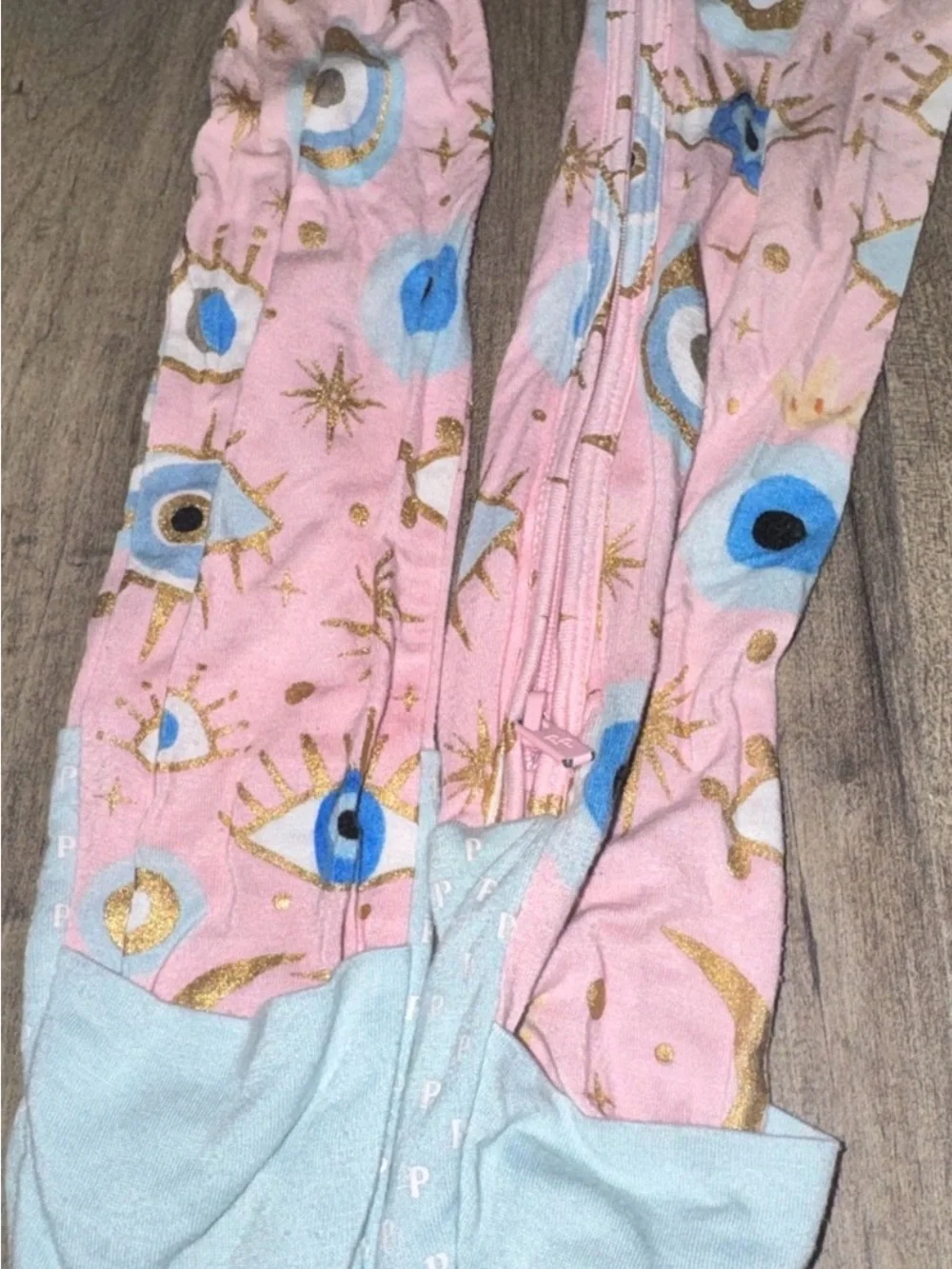 Posh Peanut Fiona Evil Eye Zippered Footie Bamboo Pink Gold Foil 22’ 18-24M RARE